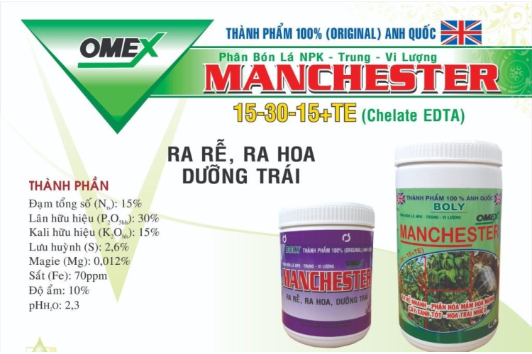 MANCHESTER NPK - TRUNG - VI LƯỢNG 15-30-15+TE (CHELATE EDTA) BOLY