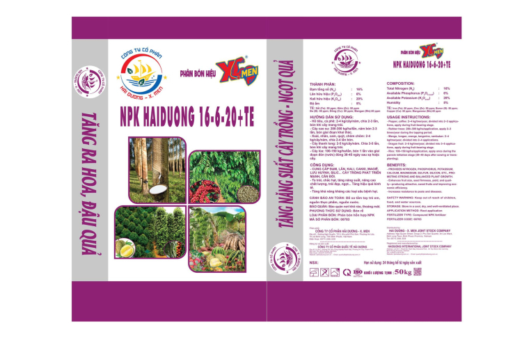 Phân bón Trung lượng NPK HAIDUONG 16-6-20+TE (XMEN)