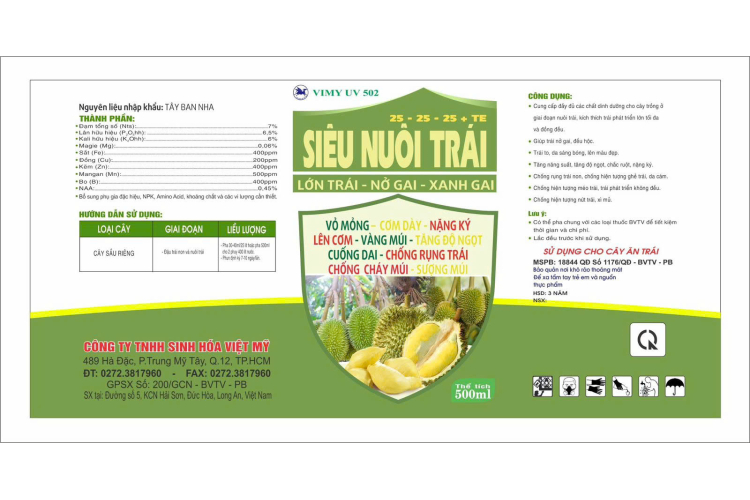 VIMY UV 502 SIÊU NUÔI TRÁI 25 - 25 - 25 + TE 500ml