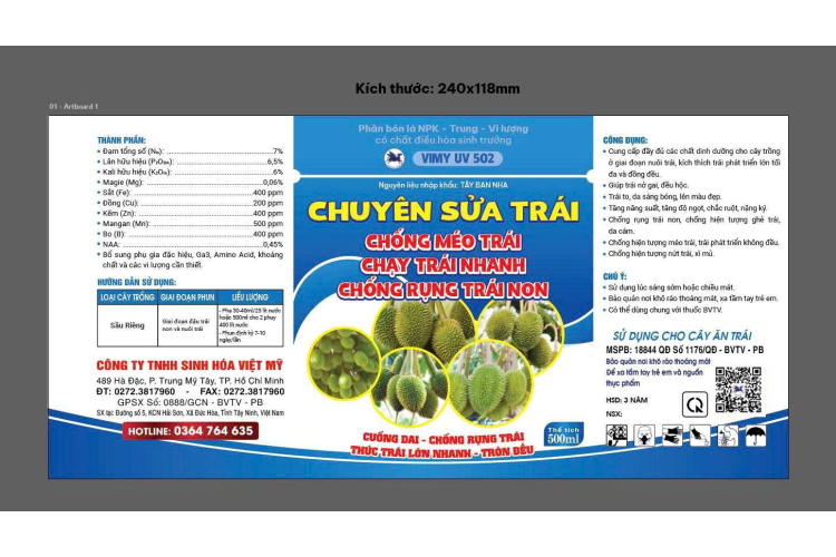 VIMY UV 502 CHUYÊN SỬA TRÁI 500ML